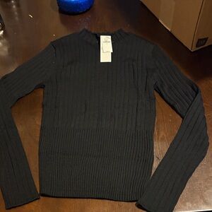 Banana Republic Black Ribbed Long Sleeve Top